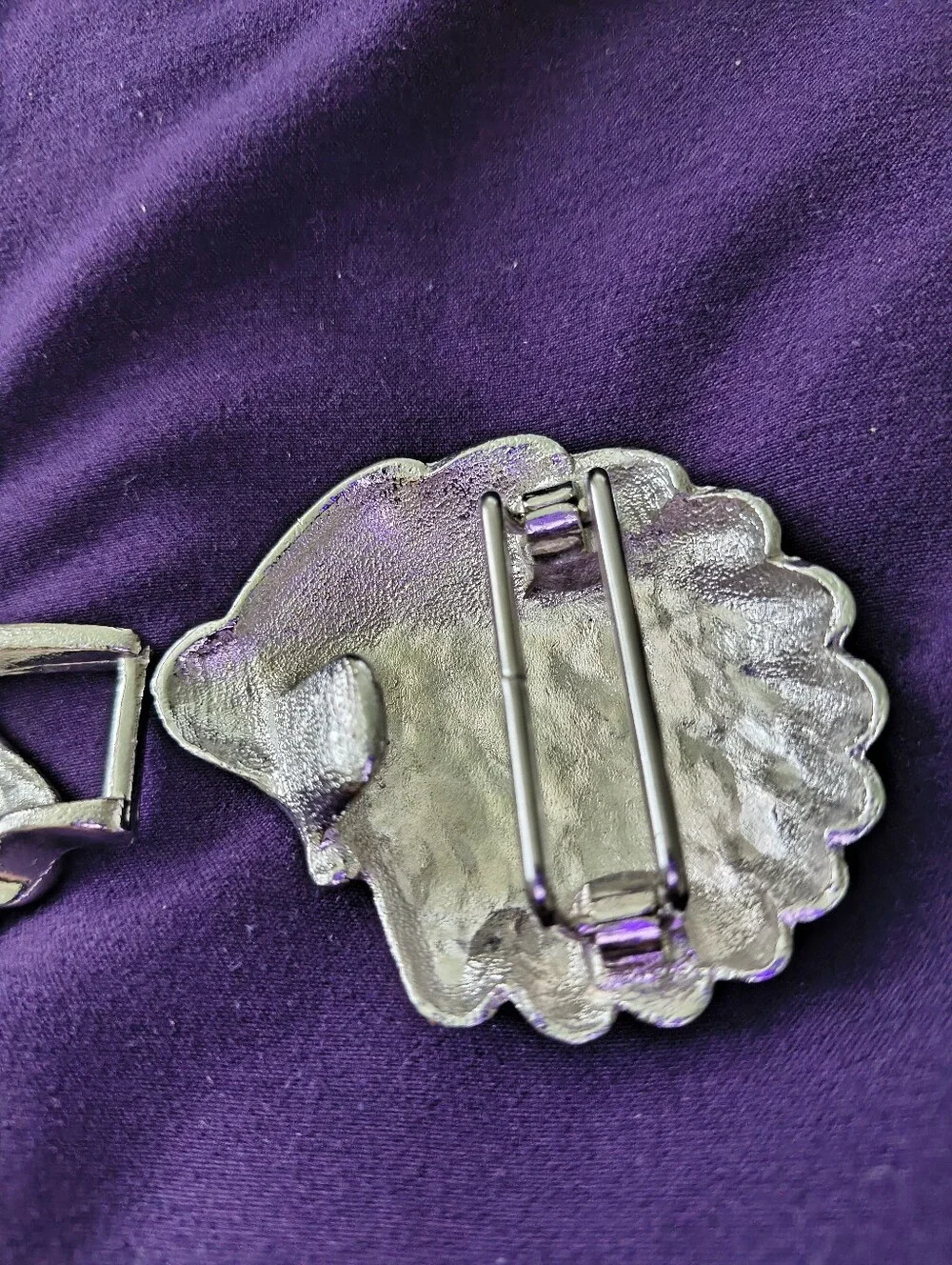 Huge Vintage Sea Shell Silver Tone Belt Buckle. Estate Find